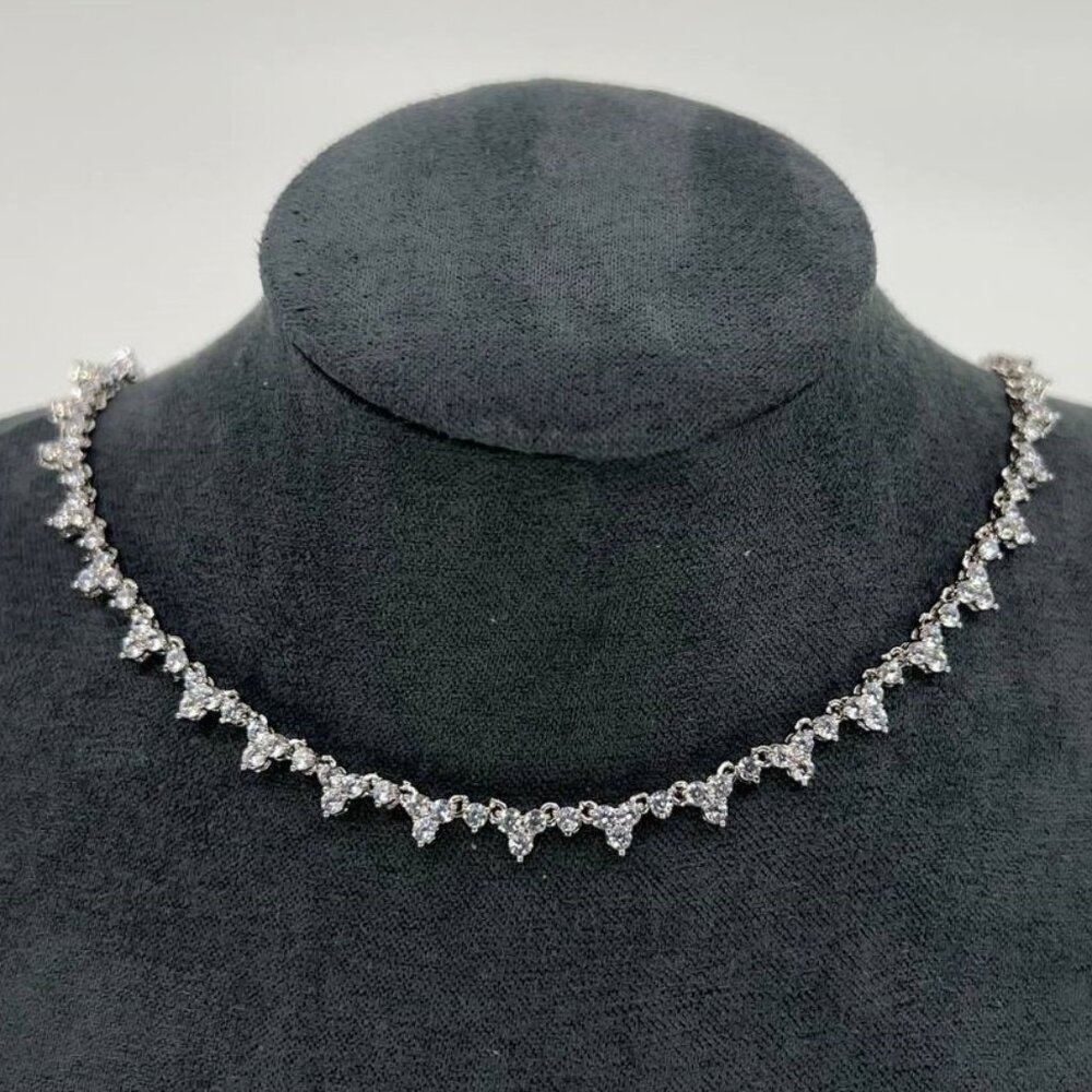 Silver Cubic Zirconia Tennis Necklace Crystal Delicate Layering Necklace